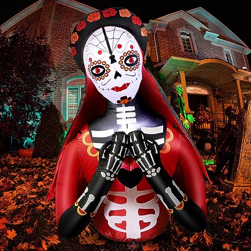 Halloween Inflatable Dead Spirit, LED Lights Outdoor Indoor Day of The Dead Inflatable Scary Blow Up
