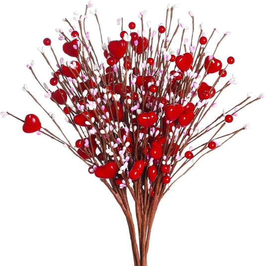 Valentines Day Flowers Artificial, 6 PCS Berry Floral Picks with Red