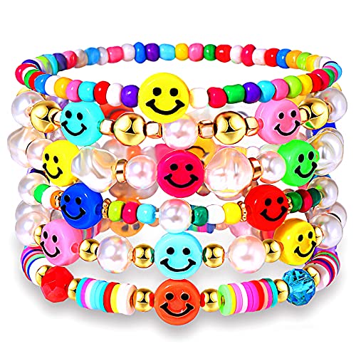 Colorful Beaded Stretchable Rainbow Heishi Stackable Bracelet Set