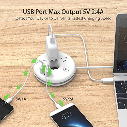 15" Portable Charging Station 3 USB w/o Surge Protector Short Extension Cord