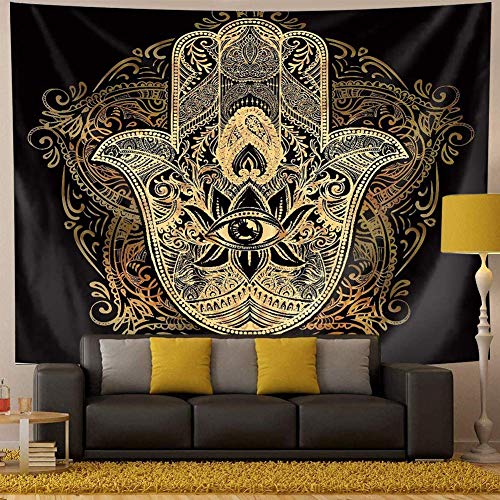 Psychedelic Trippy Hamsa Hand Tapestry & Hand of Fatima Grunge w/ Evil Eye Mystic Eastern Religious Art For Home Décoration