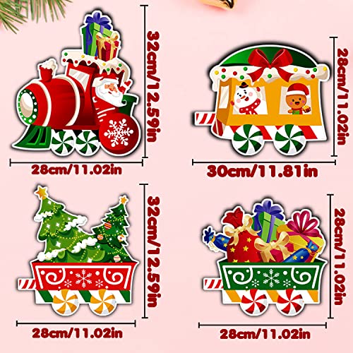 4Pcs Christmas Train Yard Signs Decoration