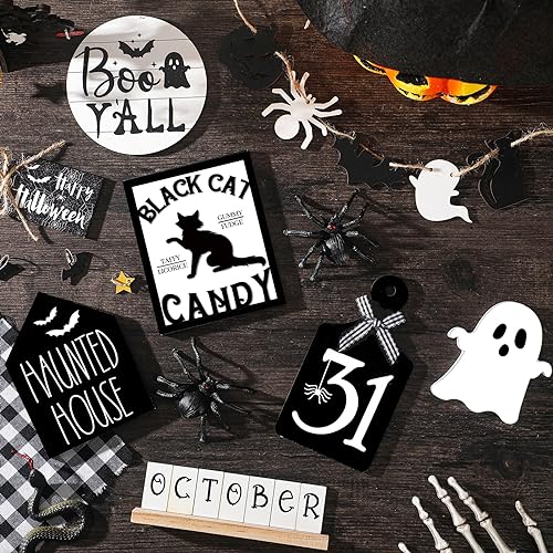 15 Pcs Halloween Tiered Tray  Set Cute  Wooden Signs Farmhouse Rustic