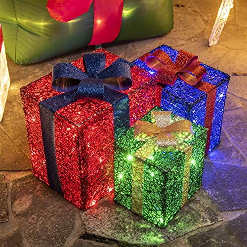 Christmas Lighted Gift Boxes, Set of 3