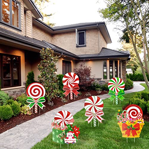 6 Pcs Candy Christmas Decorations Yard Signs  w/ Stakes