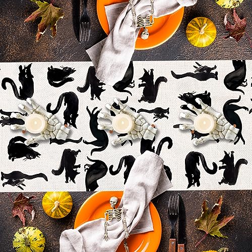 Pumpkins Cat Halloween Table Runner Trick Or Treat Kitchen Dining Table Decoration for Outdoor