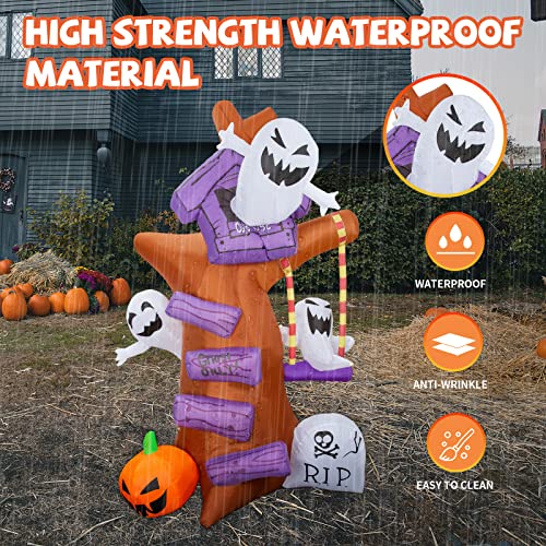 8 FT Halloween Inflatables Ghost Tree w/ Ghost Pumpkin & Tombstone