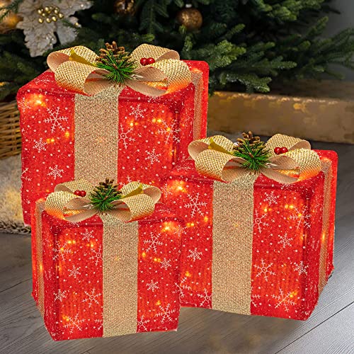 Set of 3 50 LED Christmas Lighted Gift Boxes Decoration