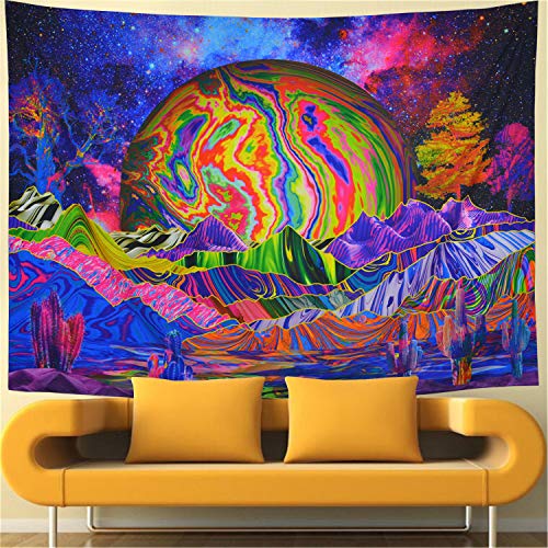 Psychedelic Mountain Galaxy Space Tapestry Colorful Trees Wall Decoration 59.1x51.2"