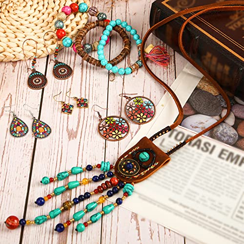 Beautiful 6 Pcs Boho Jewelry Set Vintage Dangle Earrings Beaded Bracelets Animal Tribe Beads Necklace for Women