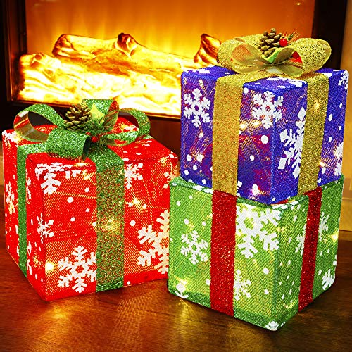 Set of 3 Lighted Gift Boxes Christmas Decorations