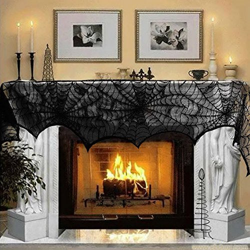 Halloween Decoration  Lace Spiderweb Fireplace Mantle Cover