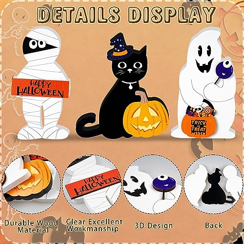Halloween Decorations Indoor for Home Wood Signs Ghost Black Cat Mummy Table Centerpiece