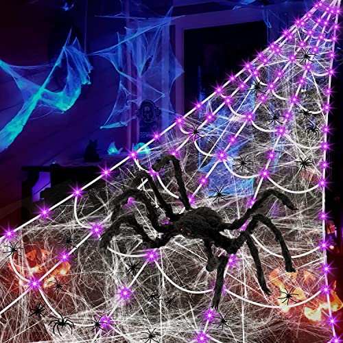 200" Lighted Huge Triangular Spider Web w/ 79" Giant Spider  Halloween Decoration