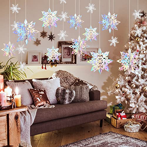 24 Pcs 3D Large Christmas Hanging Snowflake Decorations