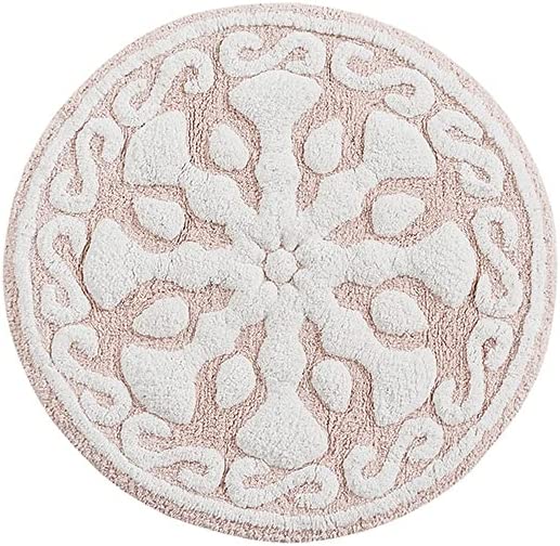 100% Cotton Tufted Bathroom Rugs Luxurious Plush Medallion Floral Pattern Bath Mat Absorbent, Quick Dry, Round 25", Pink