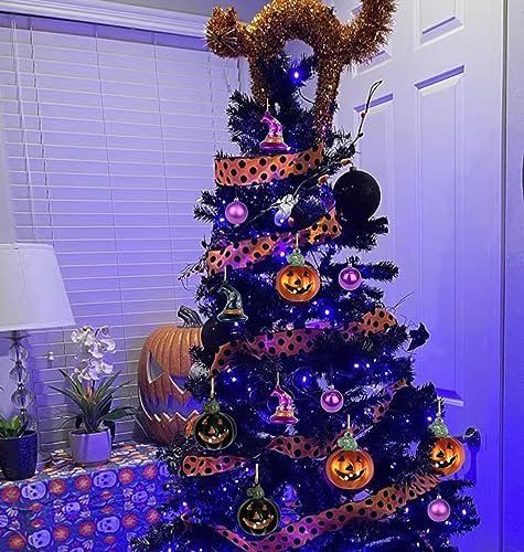 24pcs Halloween Ball Ornaments for Tree, Pumpkin Witch Hat Halloween Tree Hanging Decorations,