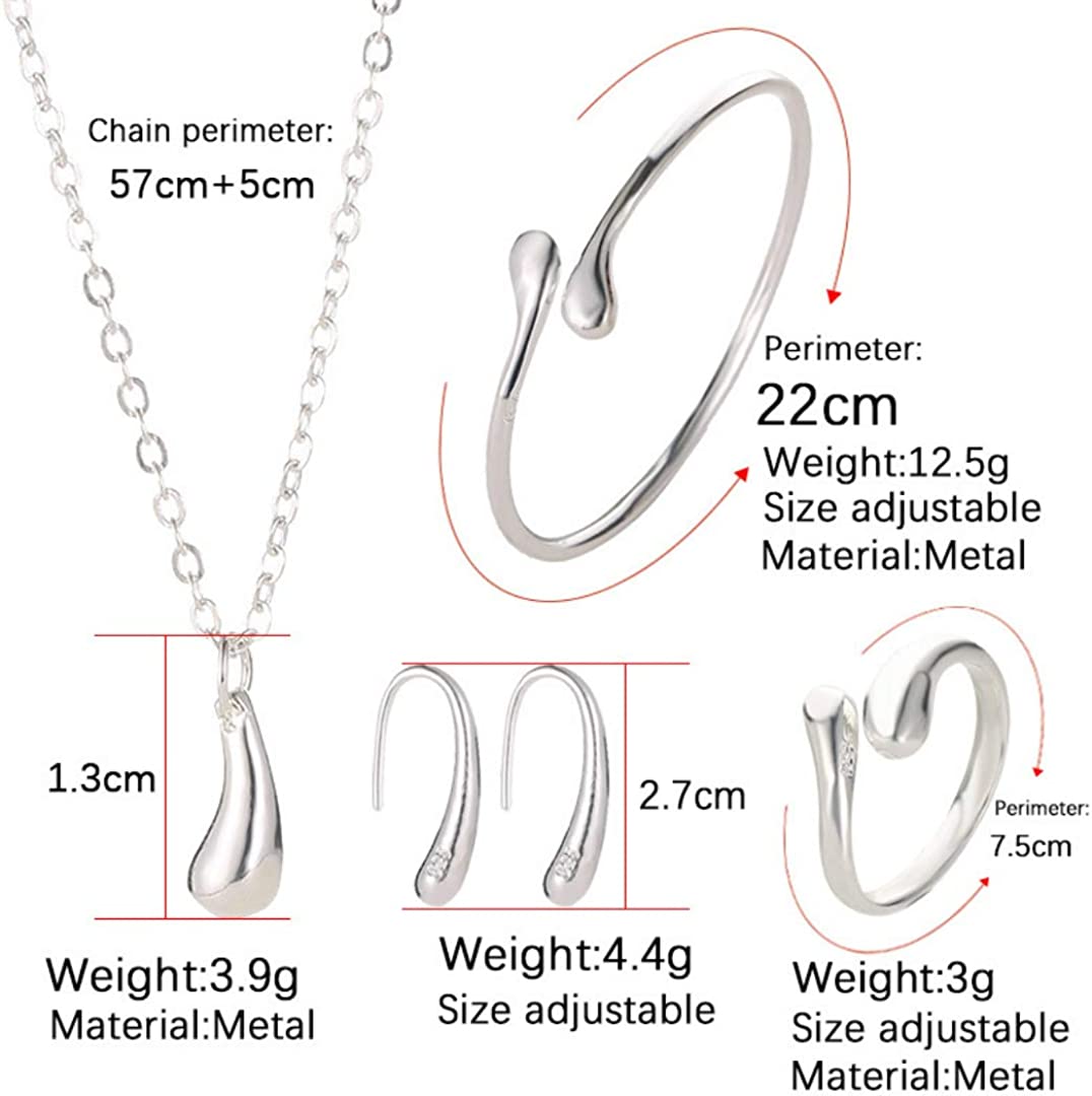 4PCS 925 Sterling Silver Jewelry Set Teardrop Pendant Necklace Earrings Bracelet Ring