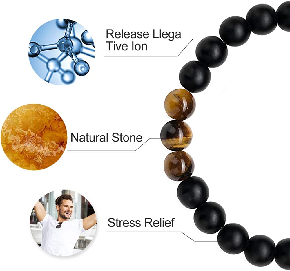 Fathers Day Gifts for Mens Bracelet - 8mm Stone Tiger Eye Lava Rock  Stress Relief Bracelet