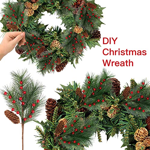 5 Pack Christmas Berries Pine Picks w/ Pinecones