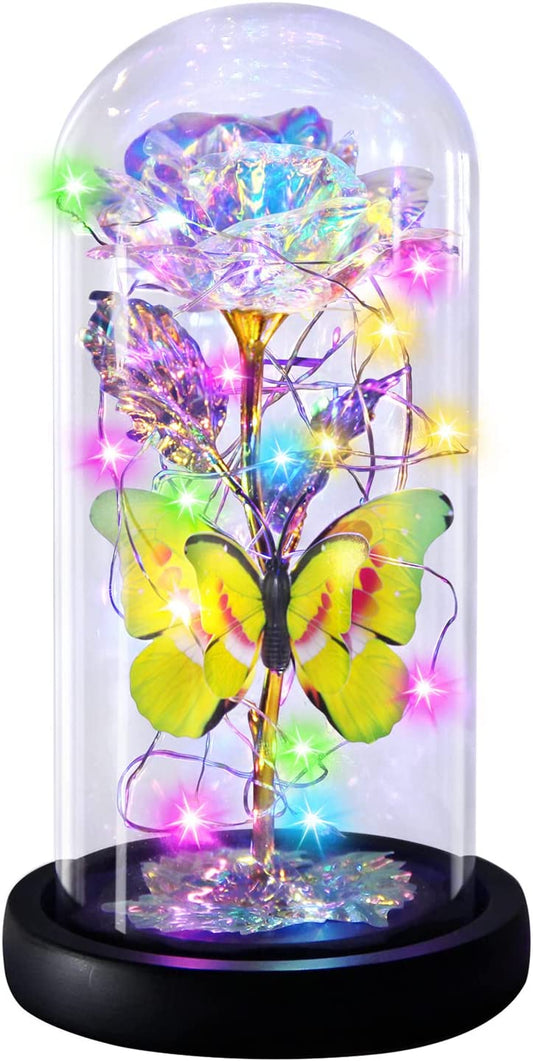 Valentines Day Gifts I Love You Mom Galaxy Roses in Glass Dome, Enchanted Eternal, Colorful