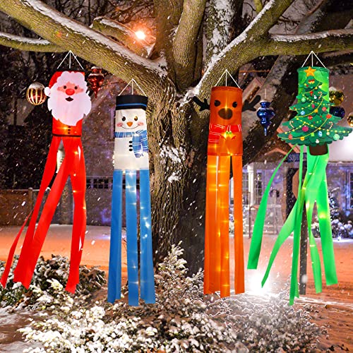 39 Inch  4 Pcs Christmas Windsock Flags w/ LED Lights