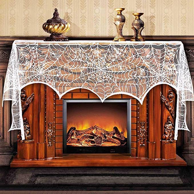 Halloween Decoration  Lace Spiderweb Fireplace Mantle Cover