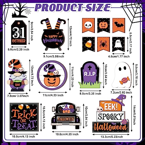 15 Pcs Halloween Tiered Tray  Set Cute  Wooden Signs Farmhouse Rustic