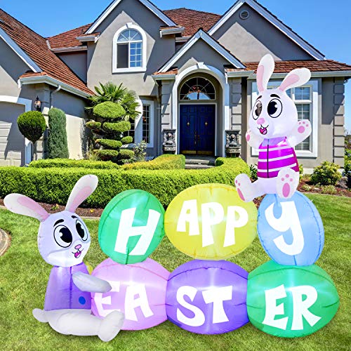 Easter Inflatable Decorations 6 ft Happy Easter Sign  w/ Built-in LEDs