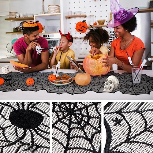 Table Runner, Black Lace Spider Web Table  for Halloween Table Creepy Table Cloth