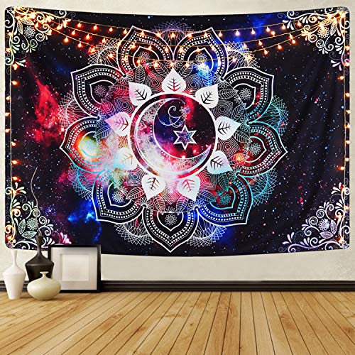 Moon Star Celestial Galaxy Starry Psychedelic Trippy Hippie Boho Mandala Tapestry