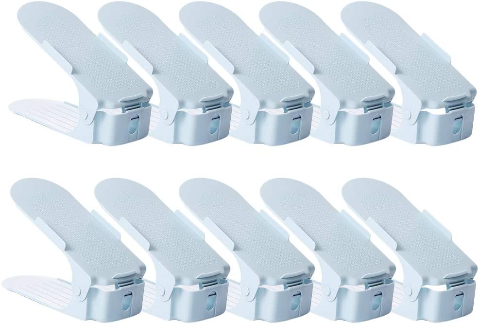 Shoe Slots Space Saver for Closet Organization, Adjustable Shoe, Blue Pack of 10