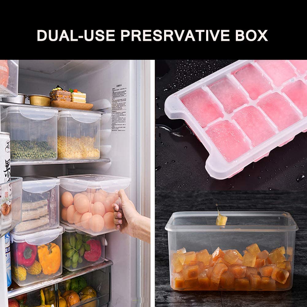 Ice Cube Trays & Ice Cube Storage Container Set w/ Airtight Locking Lid, 3 Packs / 36 Big Trapezoid Ice Cubes