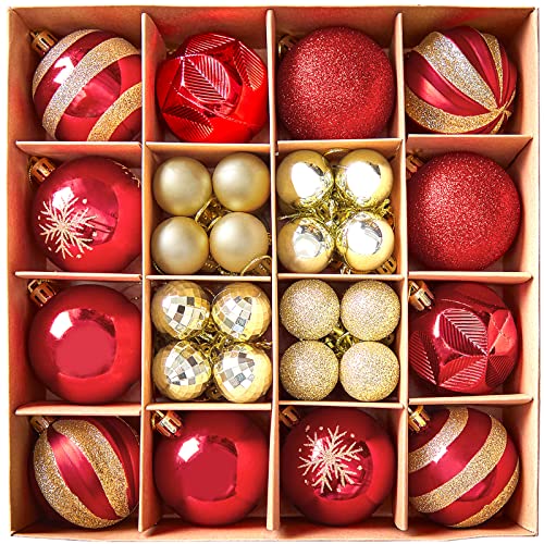 44Pcs   Gold and Red Christmas Balls Ornaments