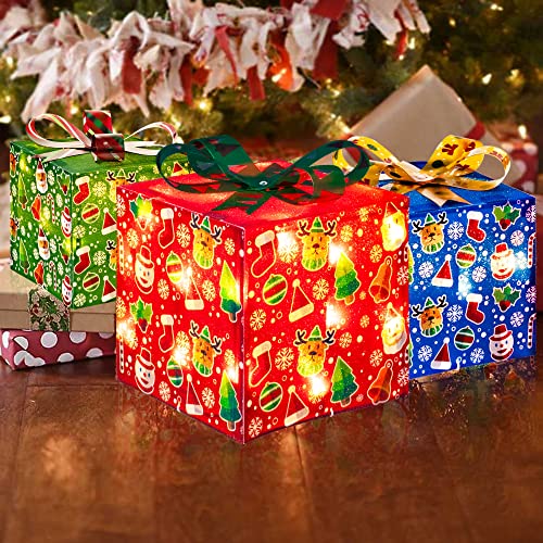 Set of 3 50 LED Christmas Lighted Gift Boxes Decoration