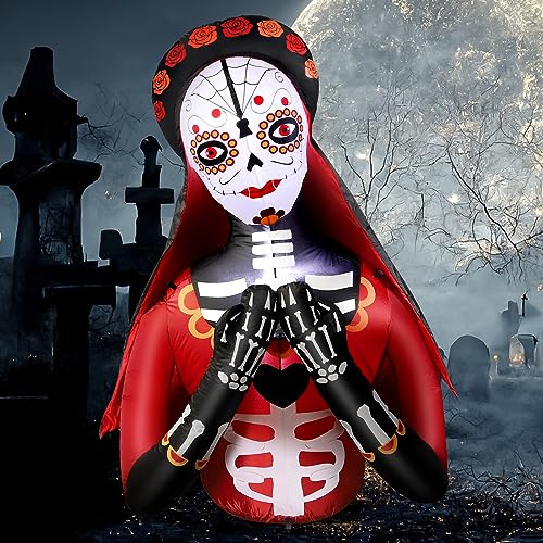 Halloween Inflatable Dead Spirit, LED Lights Outdoor Indoor Day of The Dead Inflatable Scary Blow Up
