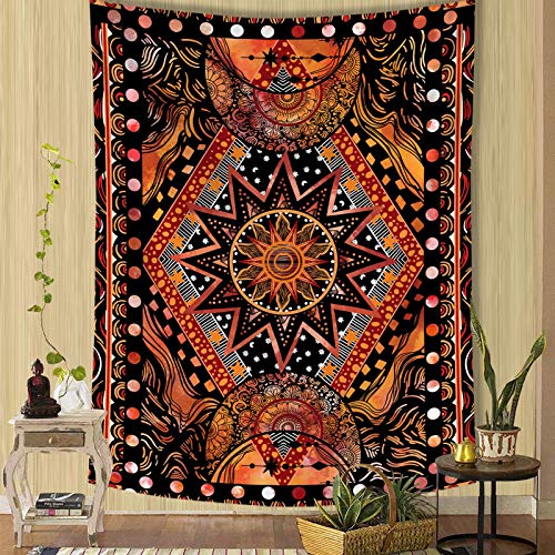 Sun and Moon Tapestry Wall Hanging for Bedroom Living Room Dorm (Orange, 30'' × 40'')