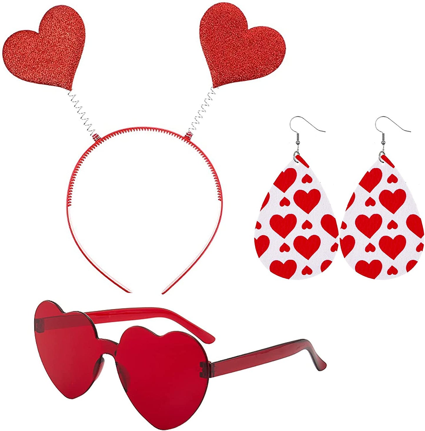 Valentines Costume Heart Headbands & Glasses Earring Heart Head Boppers