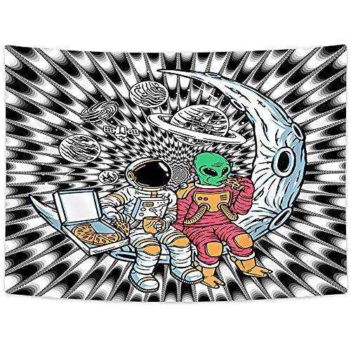 Cool Black & White Astronaut Trippy Tapestry Funny Alien on Moon Wall Decor