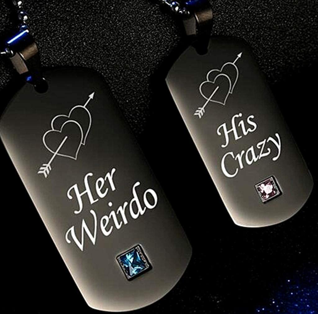 Couples Necklace w/ Titanium Stainless Steel Pendant (Her Weirdo & His Crazy)