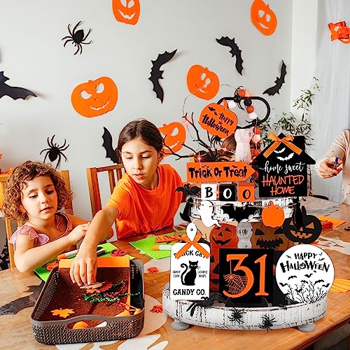 15 Pcs Halloween Tiered Tray  Set Cute  Wooden Signs Farmhouse Rustic