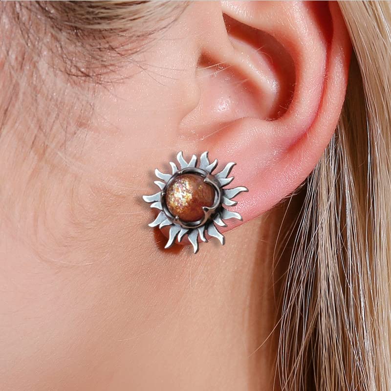 Retro Sun Moon Earrings Moonstone Asymmetric Boho style Earrings for Women Jewelry