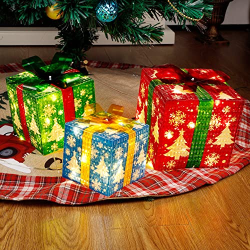 Set of 3 Lighted Gift Boxes Christmas Decorations