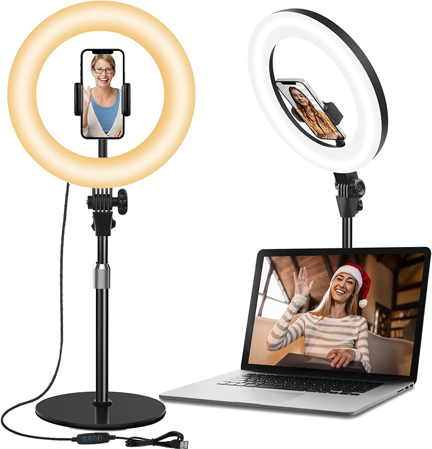 10.5'' Computer Ring Lights with Stand and Phone Holder, Laptop Ring Light