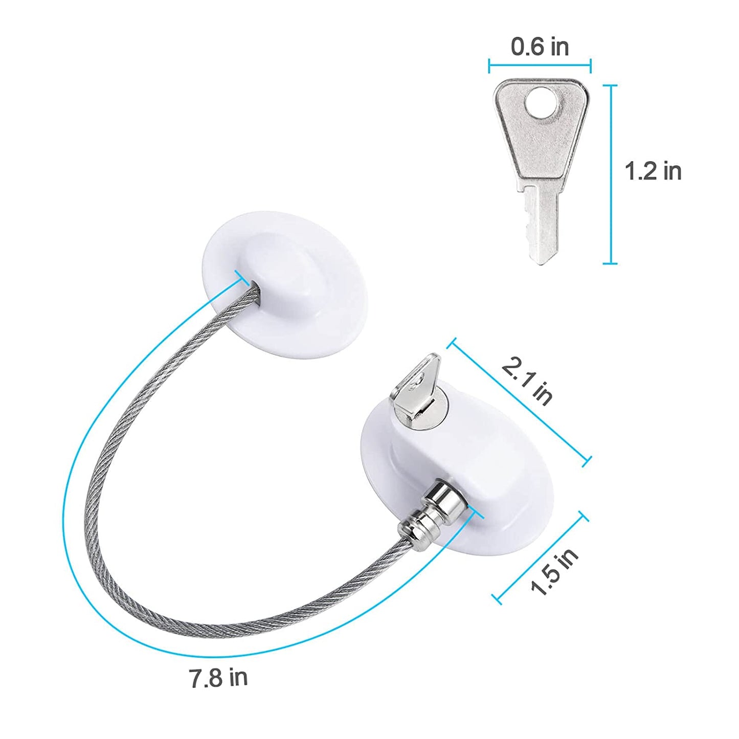 2 Pcs Fridge Lock for Children, Freezer Lock, Used in Refrigerator Door, Cabinets, Drawers, Toilet Seat (White, 2.1inch x 1.5inch)