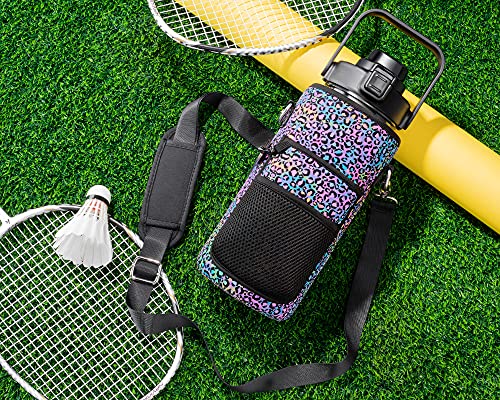 Half Gallon Motivational Water Bottle w/ Sleeve & Strap 64 OZ