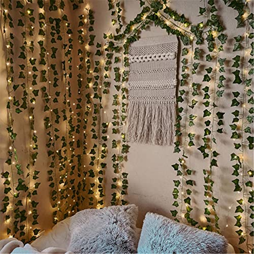 12 Pack Fake Vines for Room Decor with 100 LED String Light Artificial Ivy Garland Hanging Plants Faux Greenery