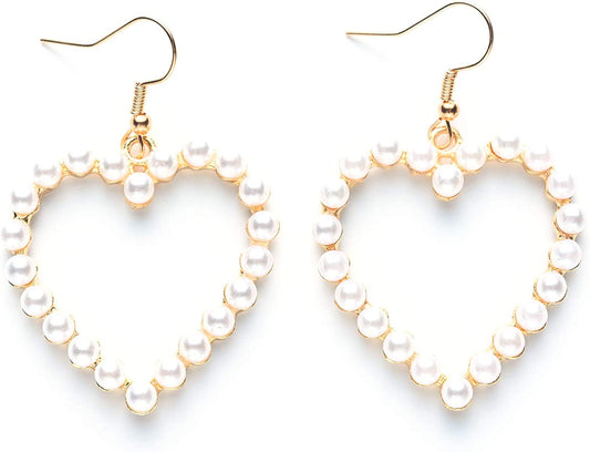 Pearl Heart Earrings Dangle for Women Girls Valentines Day accessories