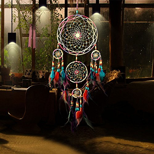 Traditional Handicrafts Dream Catcher Hanging Feathers Ornament with 5 Rings