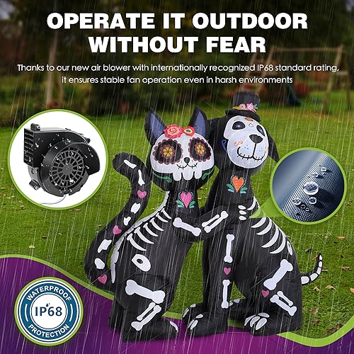 6 FT Halloween Inflatables Skeleton Black Cat and Dog Day of The Dead Outdoor Decorations, Inflatable